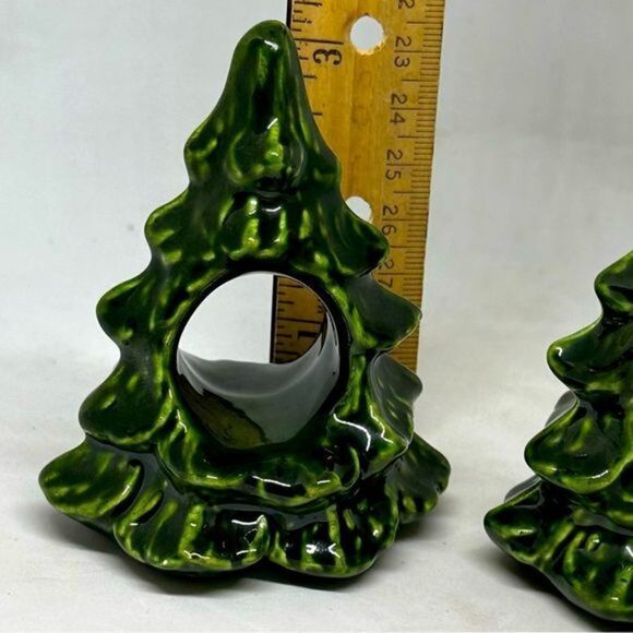 VINTAGE SET OF 2 Hand Made Green Ceramic Christmas Tree Napkin Holders Hand Made - Picture 3 of 5